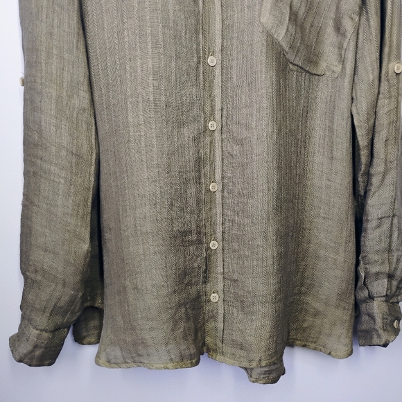 CP Shades Button Down Shirt Womens Medium Green 100% Linen Minimalist Neutral - Picture 2 of 10